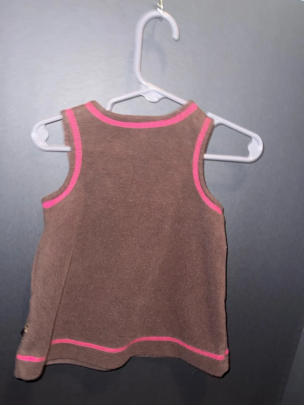 GAP Fleece Brown Tank with Pink Trim and Button Shoulder Details